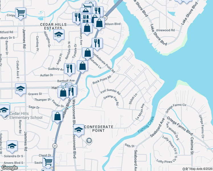 map of restaurants, bars, coffee shops, grocery stores, and more near 4327 Smugglers Way in Jacksonville