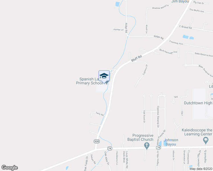 map of restaurants, bars, coffee shops, grocery stores, and more near 13323 Bluff Road in Geismar