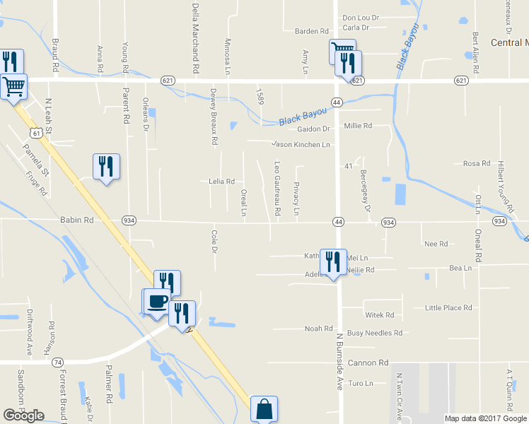 map of restaurants, bars, coffee shops, grocery stores, and more near 13285 Gerald Gautreau Road in Gonzales