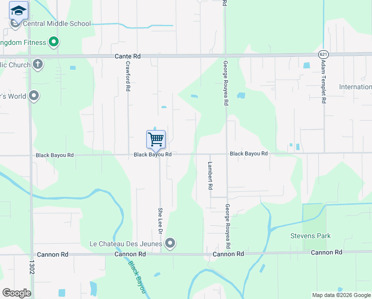 map of restaurants, bars, coffee shops, grocery stores, and more near 42420 Black Bayou Road in Gonzales
