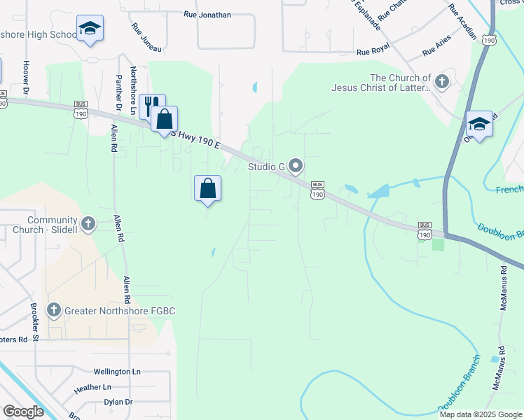 map of restaurants, bars, coffee shops, grocery stores, and more near 40156 Beale Street in Slidell