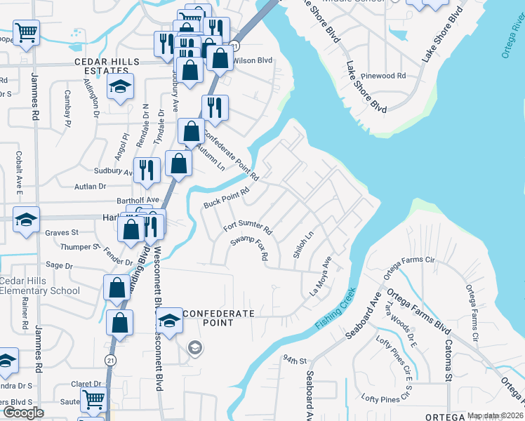 map of restaurants, bars, coffee shops, grocery stores, and more near 4358 Savannah Avenue in Jacksonville