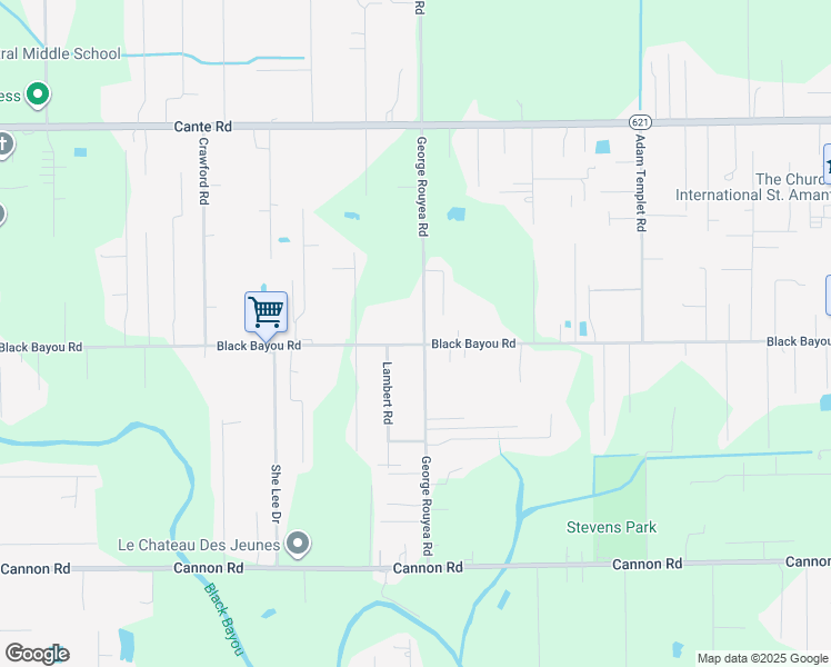 map of restaurants, bars, coffee shops, grocery stores, and more near 13287 George Rouyea Road in Gonzales