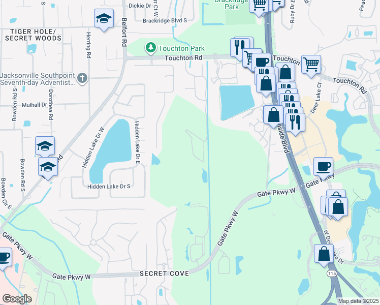 map of restaurants, bars, coffee shops, grocery stores, and more near 3558 Twisted Tree Lane in Jacksonville