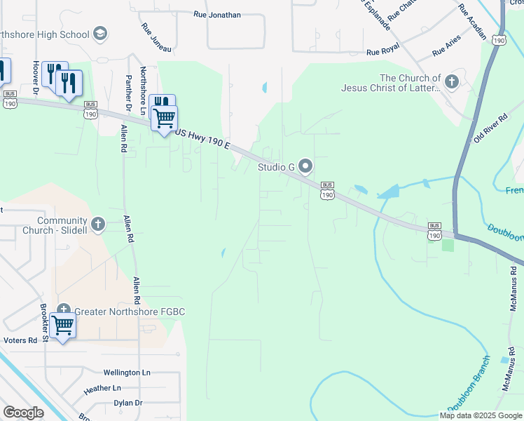 map of restaurants, bars, coffee shops, grocery stores, and more near 40156 Beale Street in Slidell