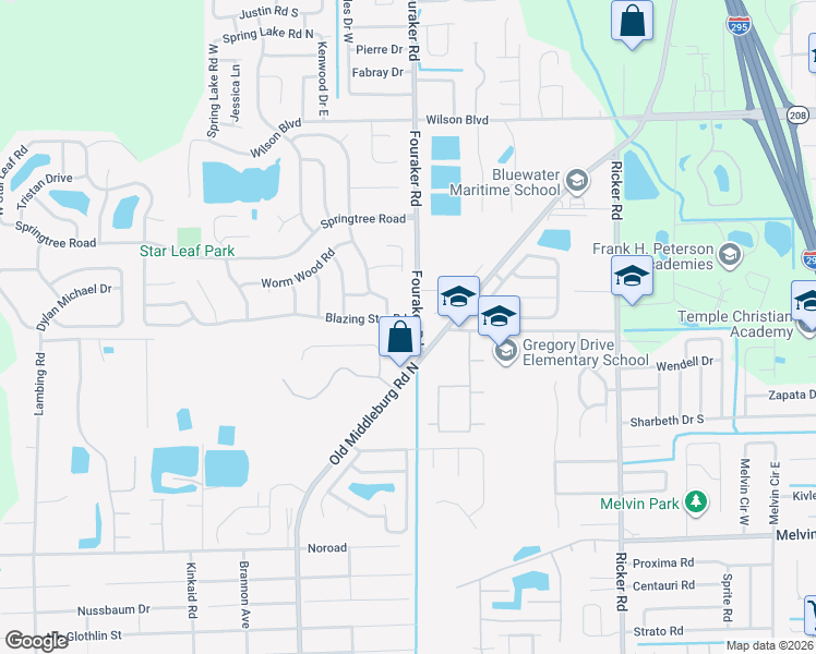 map of restaurants, bars, coffee shops, grocery stores, and more near 8012 Blazing Star Road in Jacksonville
