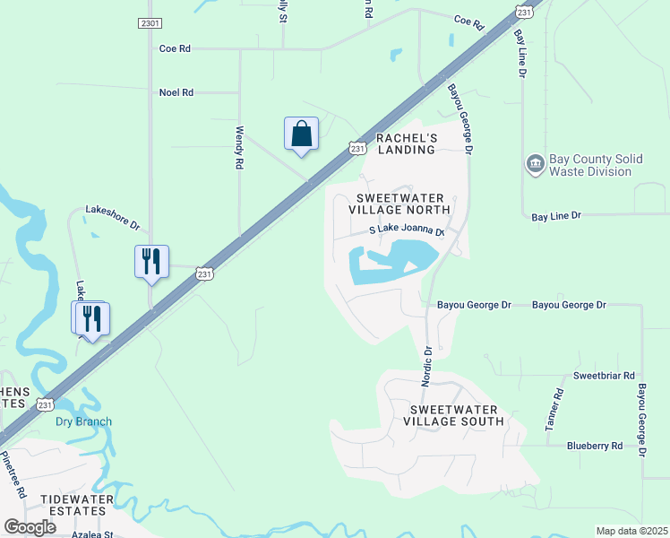map of restaurants, bars, coffee shops, grocery stores, and more near 6300 Lake Joanna Circle in Panama City