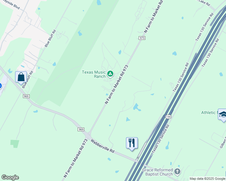 map of restaurants, bars, coffee shops, grocery stores, and more near 5110 North Farm to Market Road 973 in Austin