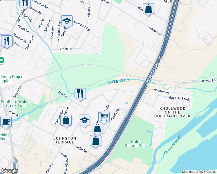 map of restaurants, bars, coffee shops, grocery stores, and more near 6210 Thurgood Avenue in Austin