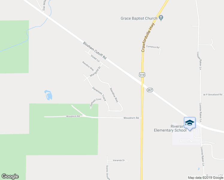 map of restaurants, bars, coffee shops, grocery stores, and more near 107 Nandina Way in Crawfordville