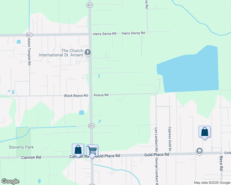 map of restaurants, bars, coffee shops, grocery stores, and more near 44108 Prince Road in Saint Amant