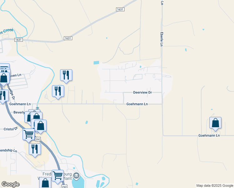 map of restaurants, bars, coffee shops, grocery stores, and more near 513 Deerview Drive in Fredericksburg