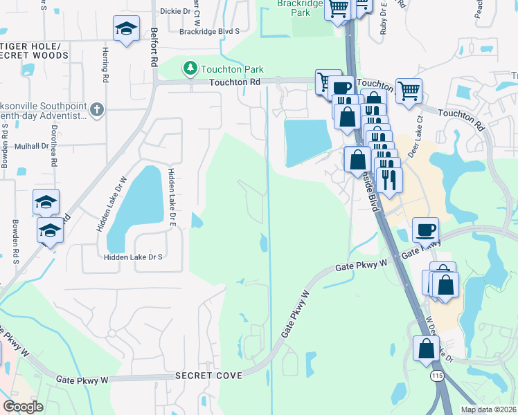 map of restaurants, bars, coffee shops, grocery stores, and more near 3548 Lone Tree Lane in Jacksonville
