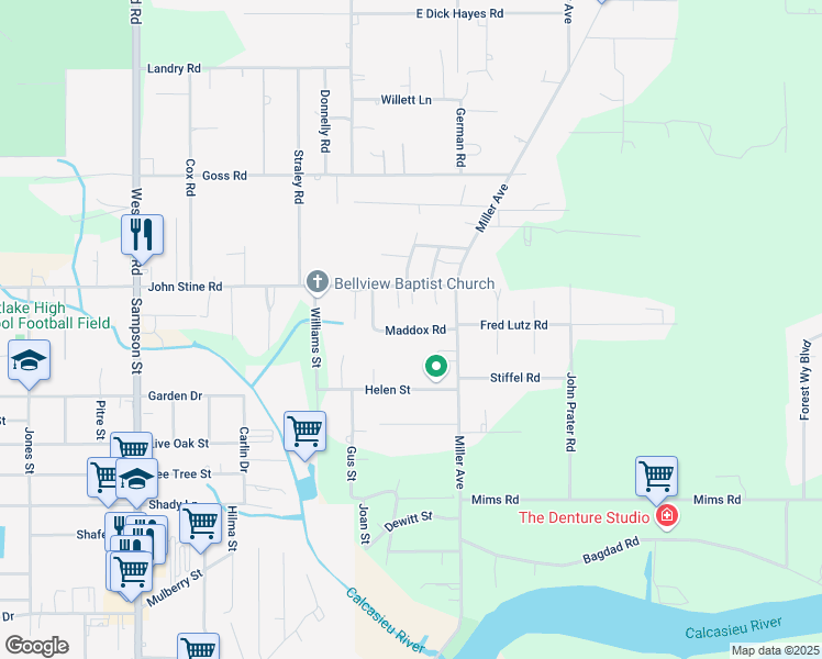 map of restaurants, bars, coffee shops, grocery stores, and more near 136 Maddox Rd in Westlake