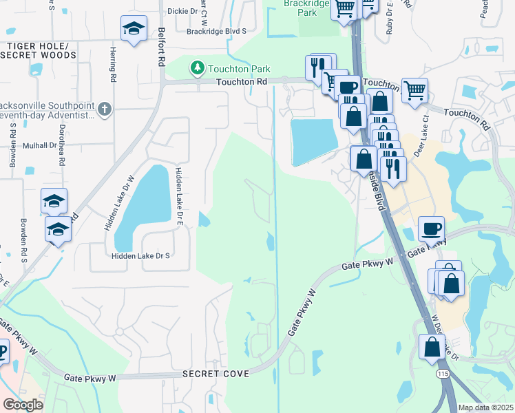 map of restaurants, bars, coffee shops, grocery stores, and more near 3547 Twisted Tree Lane in Jacksonville
