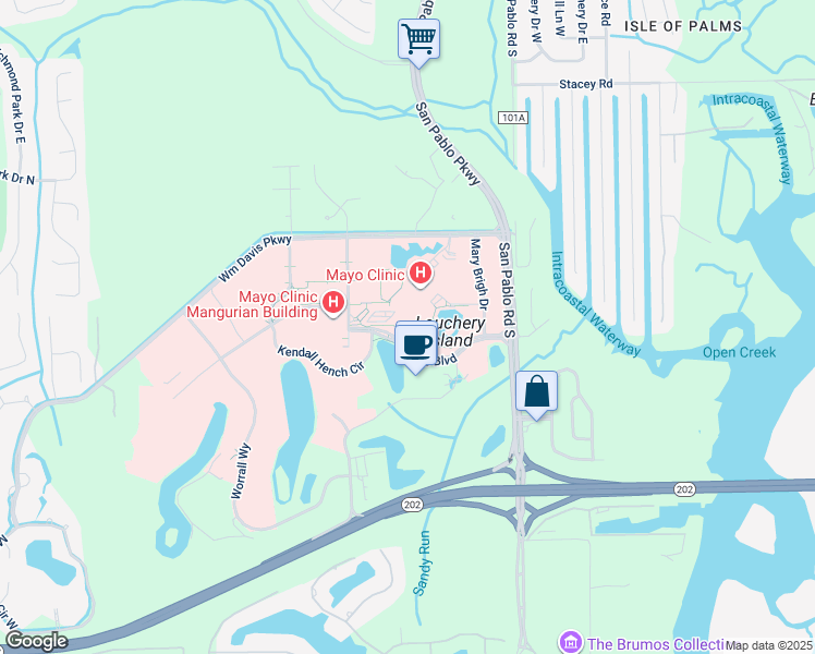 map of restaurants, bars, coffee shops, grocery stores, and more near 4500 San Pablo Road South in Jacksonville