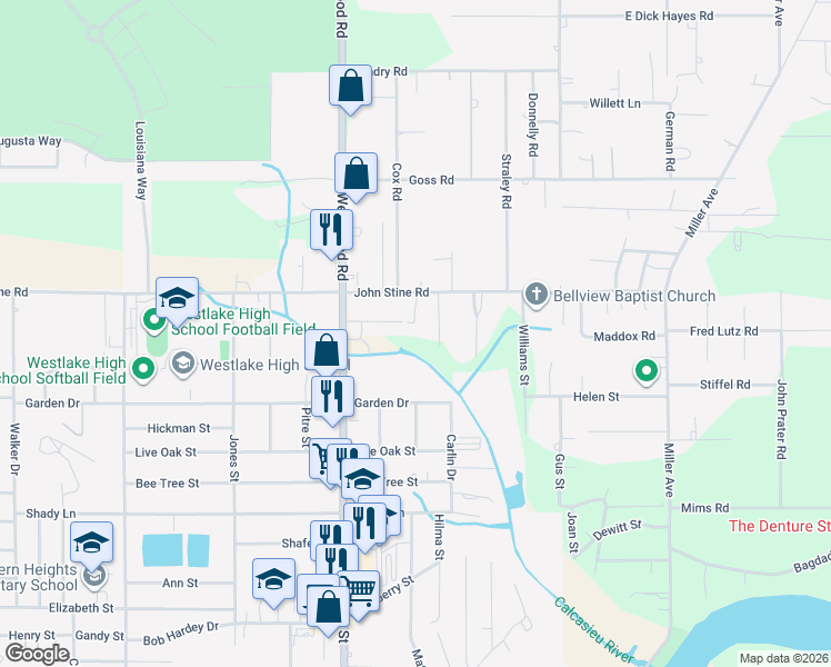 map of restaurants, bars, coffee shops, grocery stores, and more near 2323 Ewing Lane in Westlake