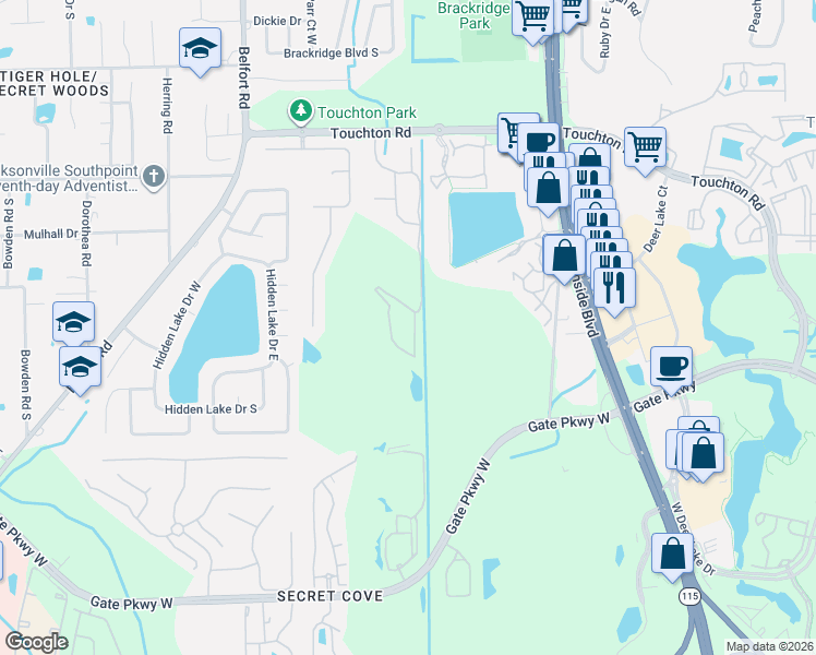 map of restaurants, bars, coffee shops, grocery stores, and more near 3563 Lone Tree Lane in Jacksonville