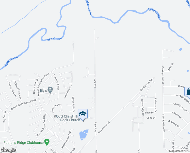 map of restaurants, bars, coffee shops, grocery stores, and more near 13430 Park Avenue in Conroe