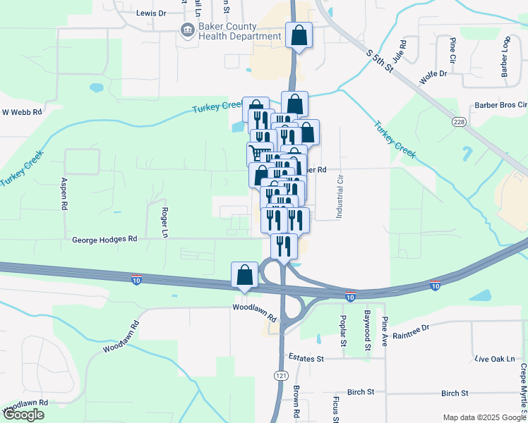 map of restaurants, bars, coffee shops, grocery stores, and more near 1484 South 6th Street in Macclenny