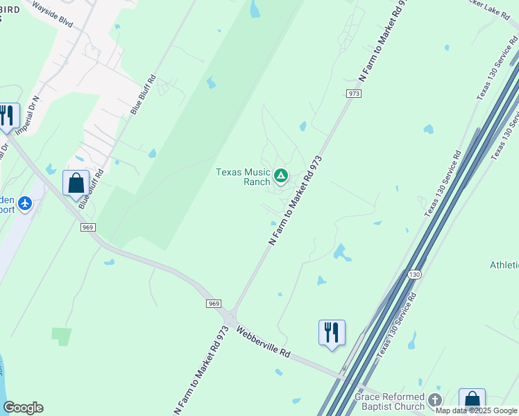 map of restaurants, bars, coffee shops, grocery stores, and more near 5110 North Farm to Market Road 973 in Austin