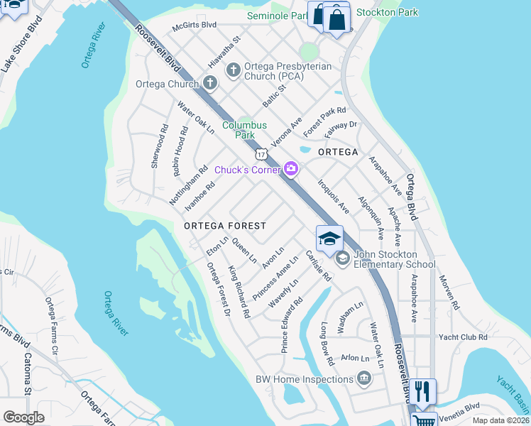 map of restaurants, bars, coffee shops, grocery stores, and more near 4662 Tanbark Road in Jacksonville