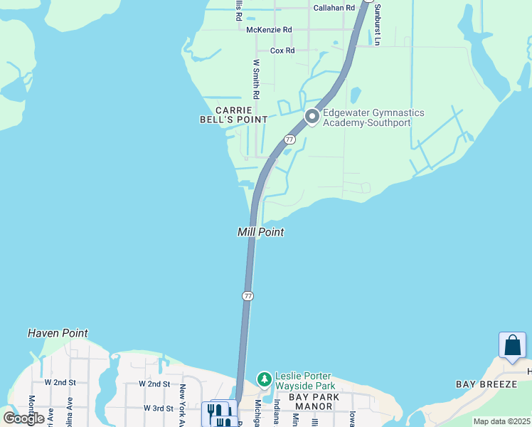 map of restaurants, bars, coffee shops, grocery stores, and more near 6220 Old Bailey Bridge Court in Southport