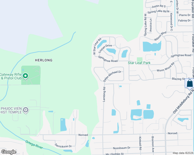 map of restaurants, bars, coffee shops, grocery stores, and more near 3860 Evan Samuel Drive in Jacksonville