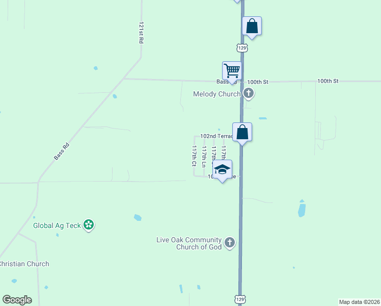 map of restaurants, bars, coffee shops, grocery stores, and more near 10241 117th Court in Live Oak