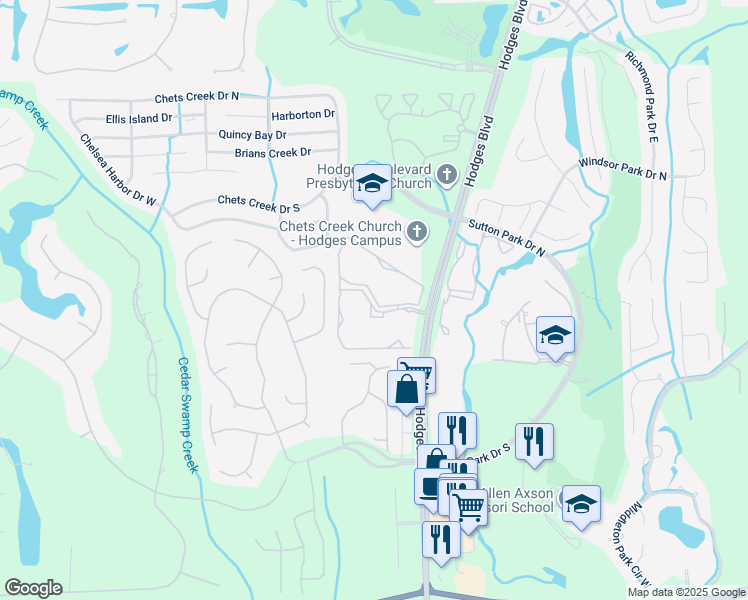 map of restaurants, bars, coffee shops, grocery stores, and more near 4460 Hodges Boulevard in Jacksonville