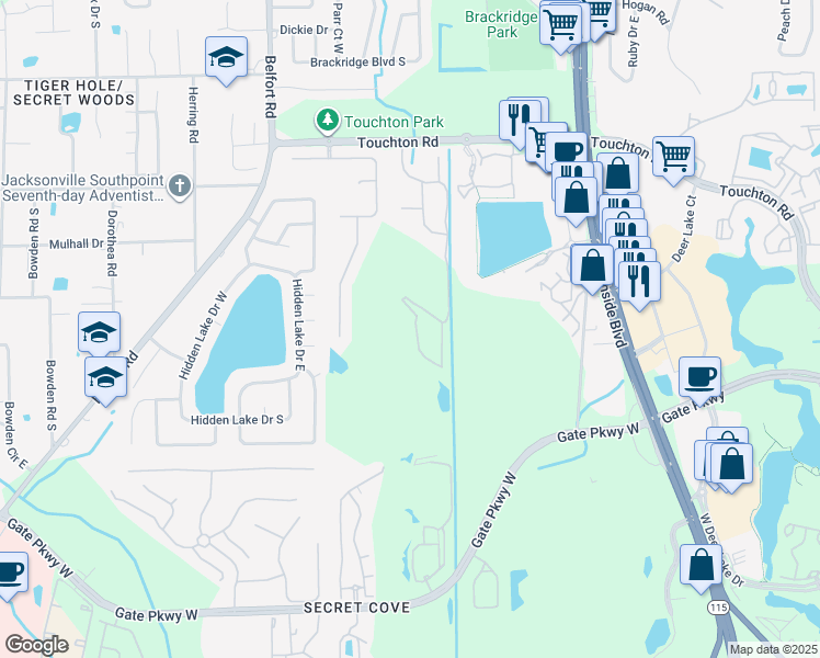 map of restaurants, bars, coffee shops, grocery stores, and more near 3558 Twisted Tree Lane in Jacksonville