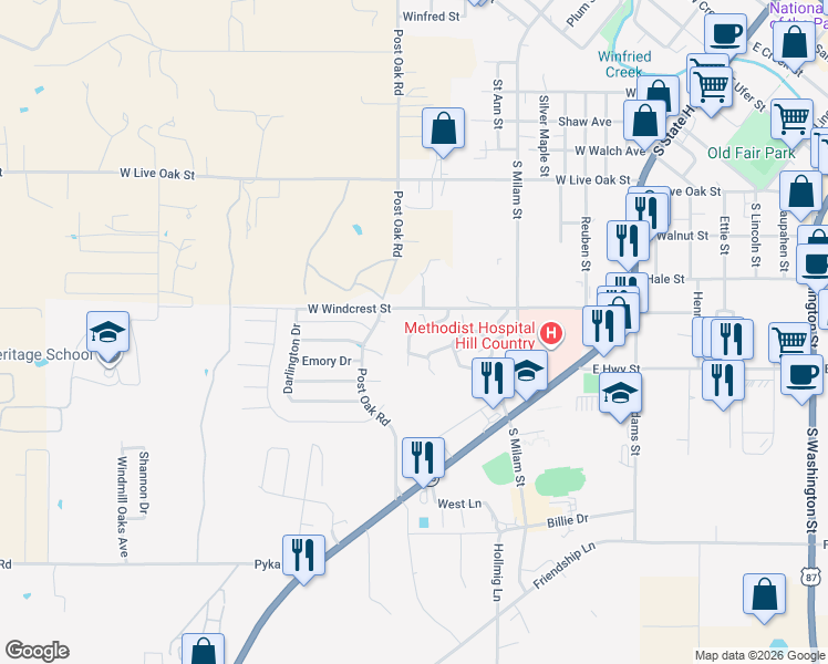 map of restaurants, bars, coffee shops, grocery stores, and more near 528 Winding Way in Fredericksburg