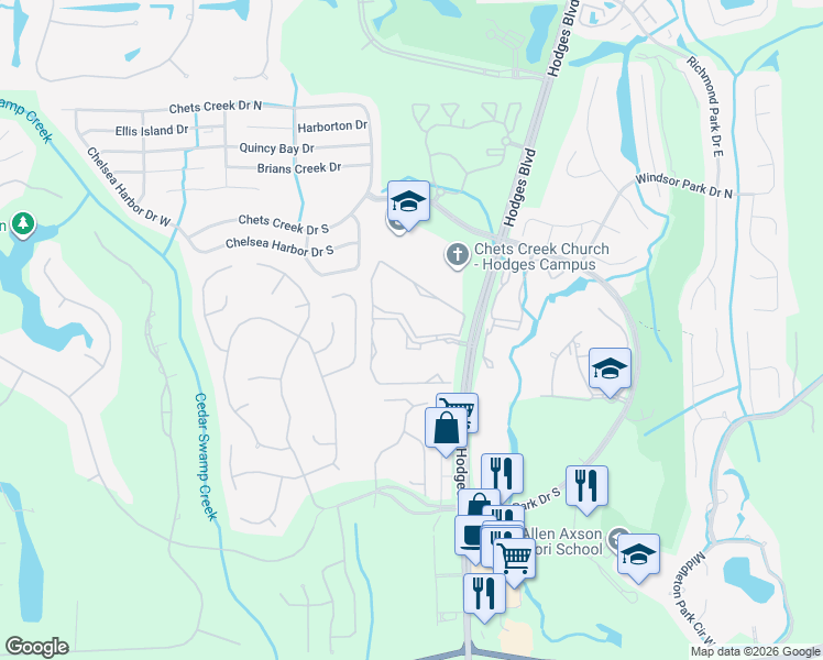 map of restaurants, bars, coffee shops, grocery stores, and more near 4460 Hodges Boulevard in Jacksonville