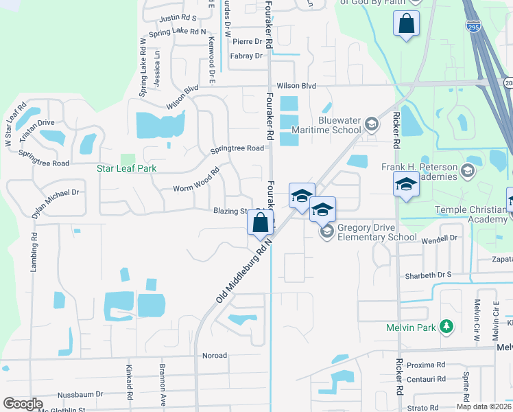 map of restaurants, bars, coffee shops, grocery stores, and more near 8012 Blazing Star Road in Jacksonville