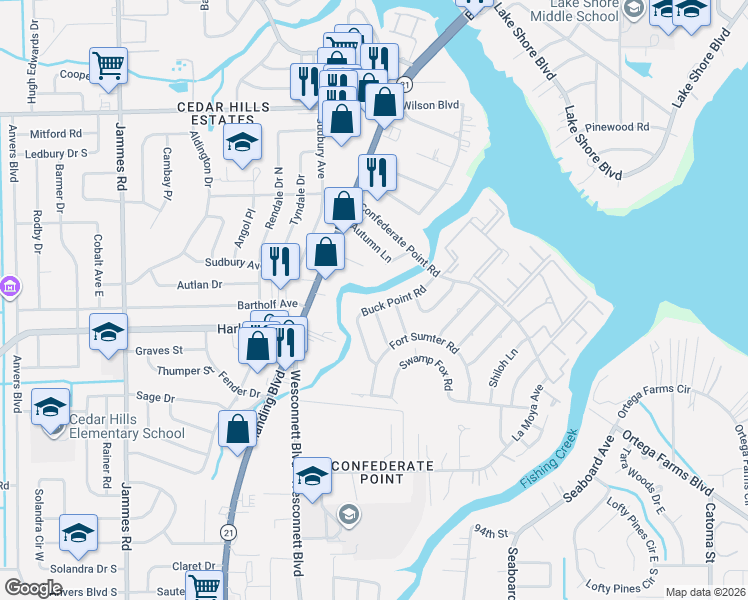 map of restaurants, bars, coffee shops, grocery stores, and more near 3992 Nazworth Road in Jacksonville