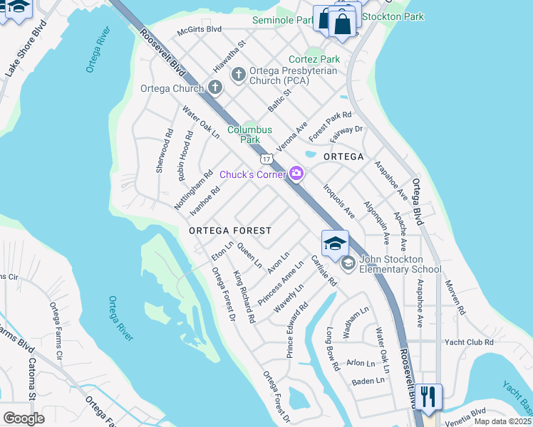 map of restaurants, bars, coffee shops, grocery stores, and more near 4615 Homestead Road in Jacksonville