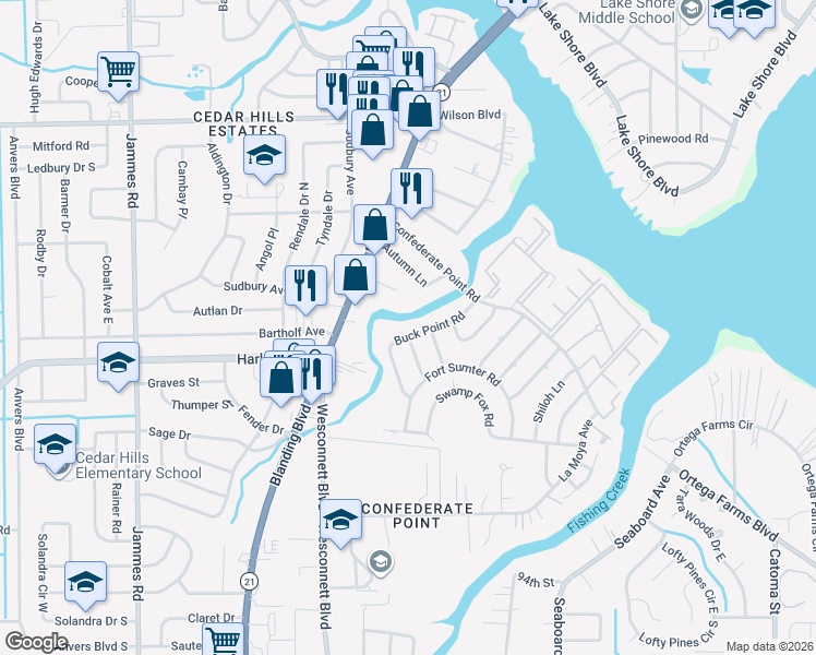 map of restaurants, bars, coffee shops, grocery stores, and more near 3992 Nazworth Road in Jacksonville