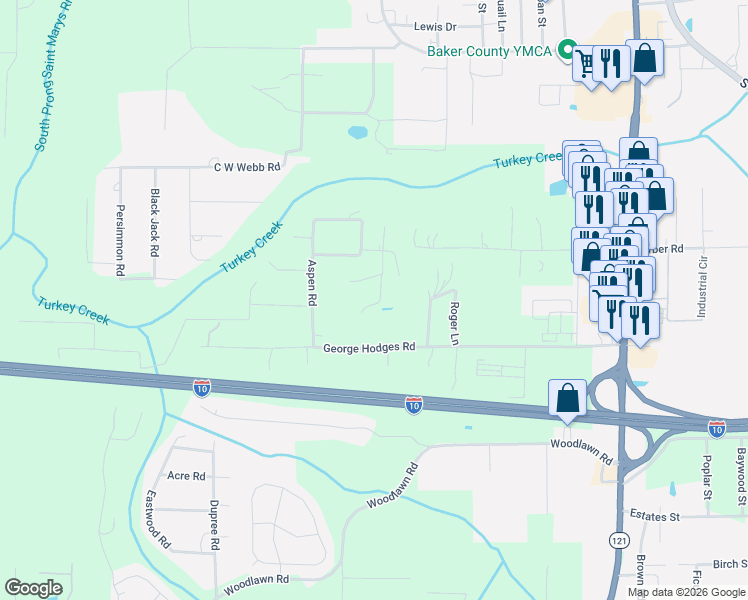 map of restaurants, bars, coffee shops, grocery stores, and more near 9276 Clay Hole Trail in Macclenny