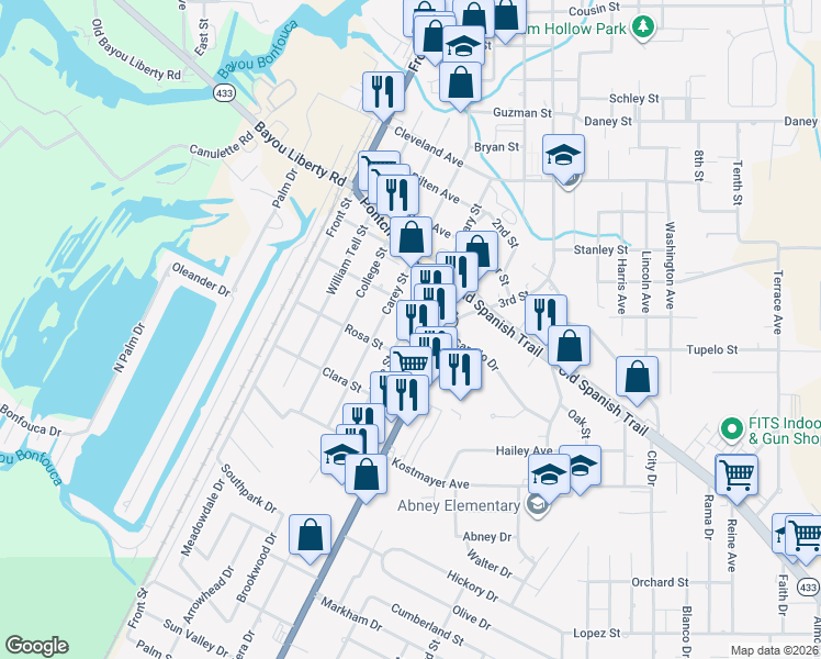 map of restaurants, bars, coffee shops, grocery stores, and more near 3002 Effie Street in Slidell