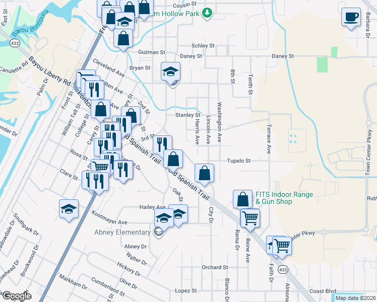 map of restaurants, bars, coffee shops, grocery stores, and more near 2963 Harris Avenue in Slidell