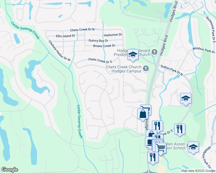 map of restaurants, bars, coffee shops, grocery stores, and more near 4407 Pebble Brook Drive in Jacksonville
