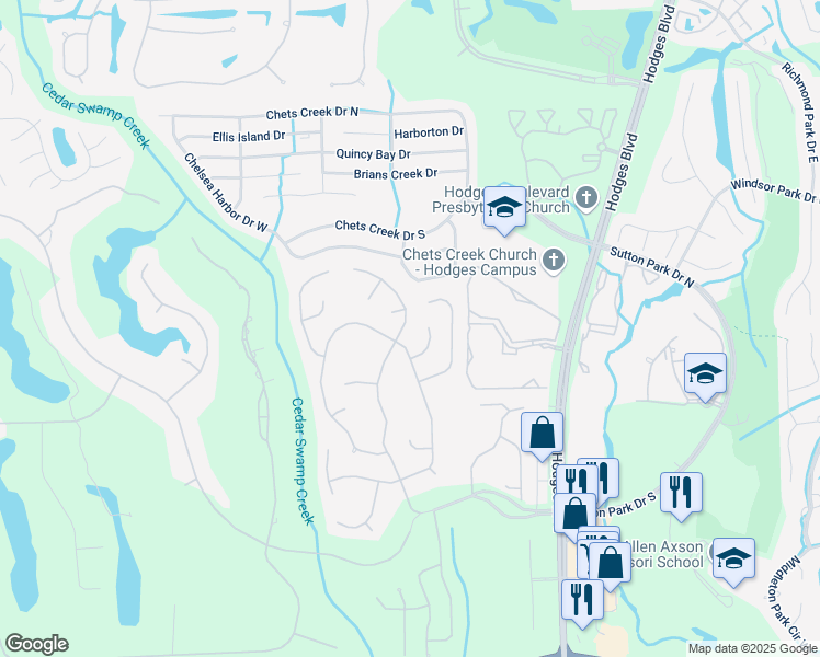 map of restaurants, bars, coffee shops, grocery stores, and more near 4407 Pebble Brook Drive in Jacksonville
