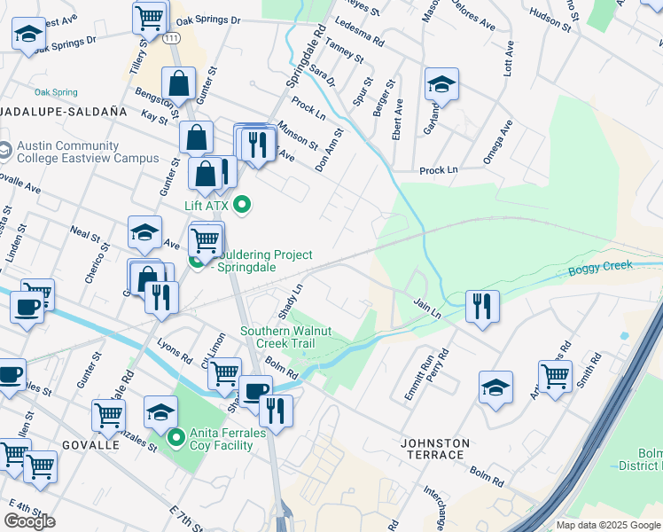 map of restaurants, bars, coffee shops, grocery stores, and more near 1100 Brookswood Avenue in Austin