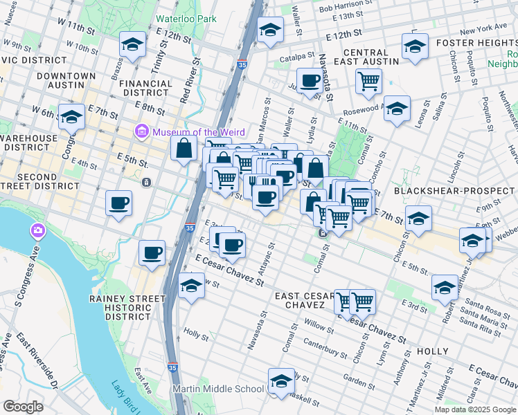 map of restaurants, bars, coffee shops, grocery stores, and more near in Austin