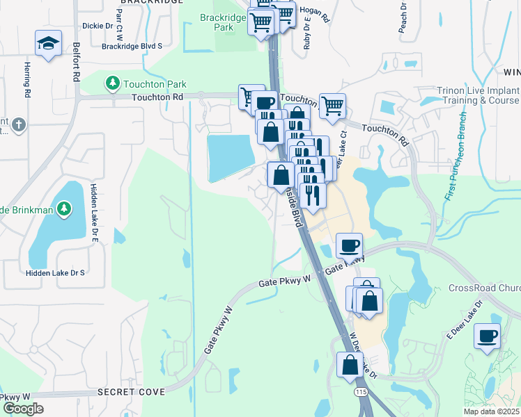 map of restaurants, bars, coffee shops, grocery stores, and more near 4480 Deerwood Lake Parkway in Jacksonville