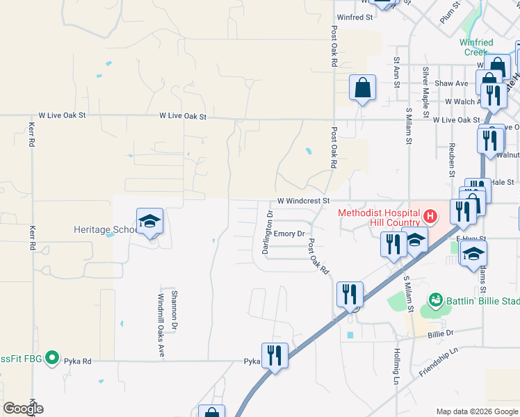 map of restaurants, bars, coffee shops, grocery stores, and more near 758 Northern Red Oak Lane in Fredericksburg