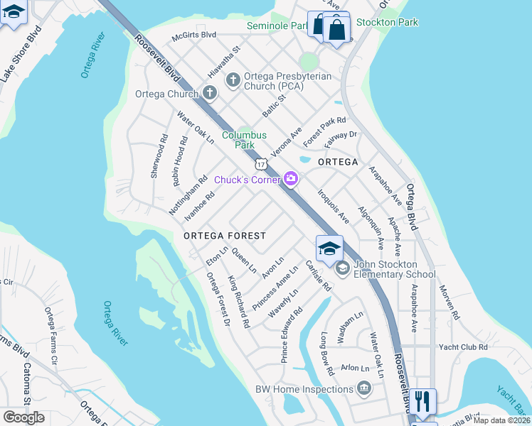 map of restaurants, bars, coffee shops, grocery stores, and more near 4615 Homestead Road in Jacksonville