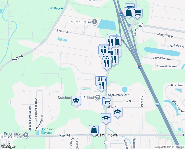 map of restaurants, bars, coffee shops, grocery stores, and more near 36450 Belle Savanne Avenue in Geismar
