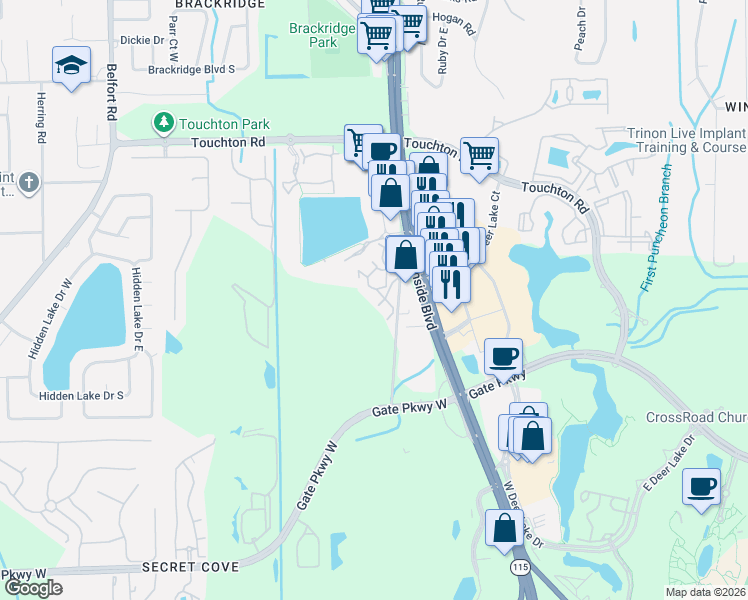 map of restaurants, bars, coffee shops, grocery stores, and more near 4480 Deerwood Lake Parkway in Jacksonville