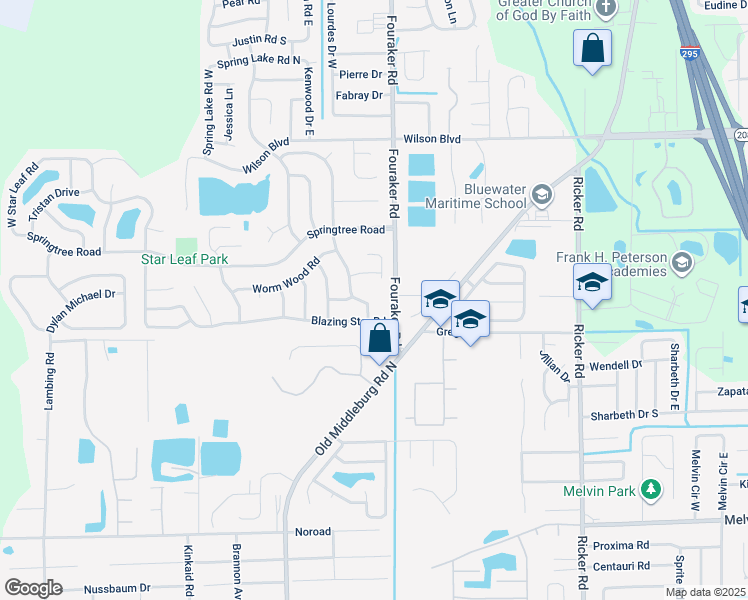 map of restaurants, bars, coffee shops, grocery stores, and more near 3904 Fouraker Road in Jacksonville